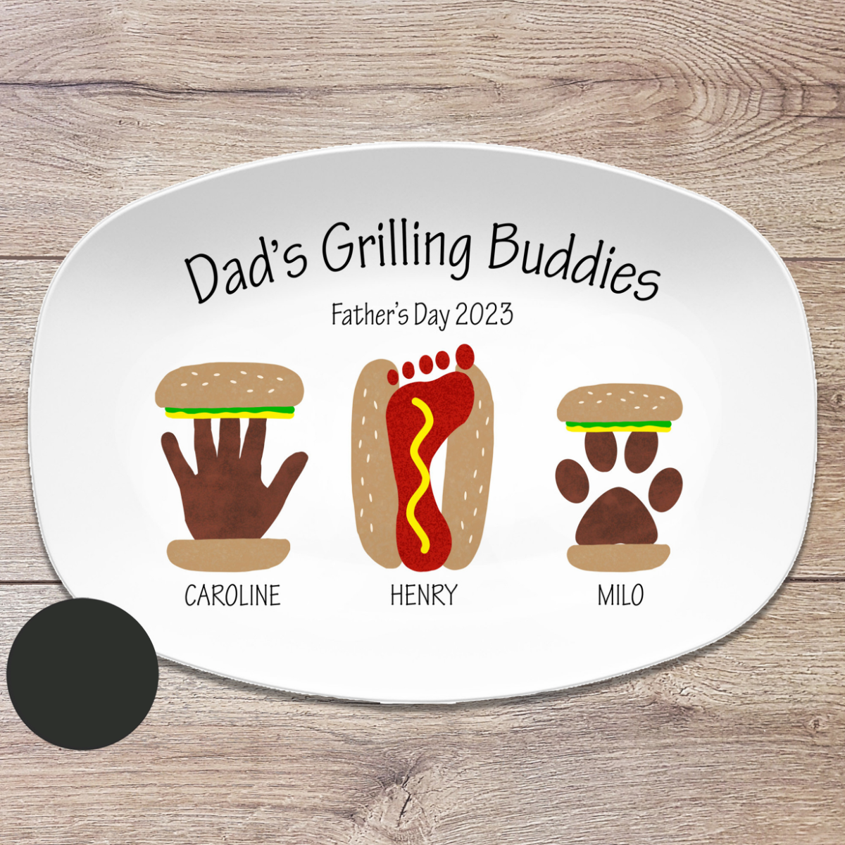 Burger Hot Dog Handprint Footprint Custom Plate, Personalized Gift for Father's Day, Gift for Dad from Kids