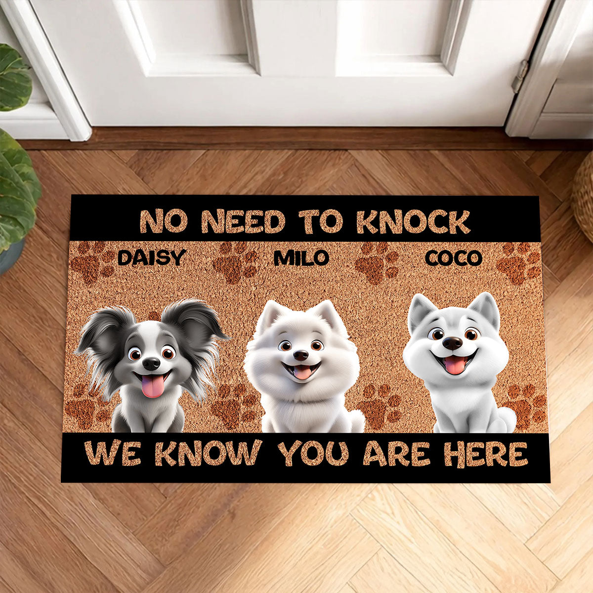 Personalized No Need to Knock Doormat Custom Dog & Cat Doormat with Pet Names Funny Welcome Mat