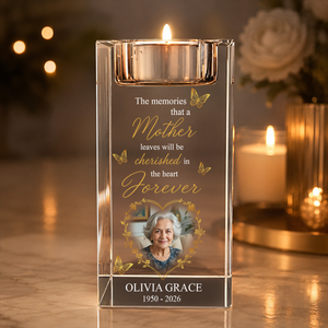 Cherished In The Heart Memorial Personalized Crystal Candle Holder