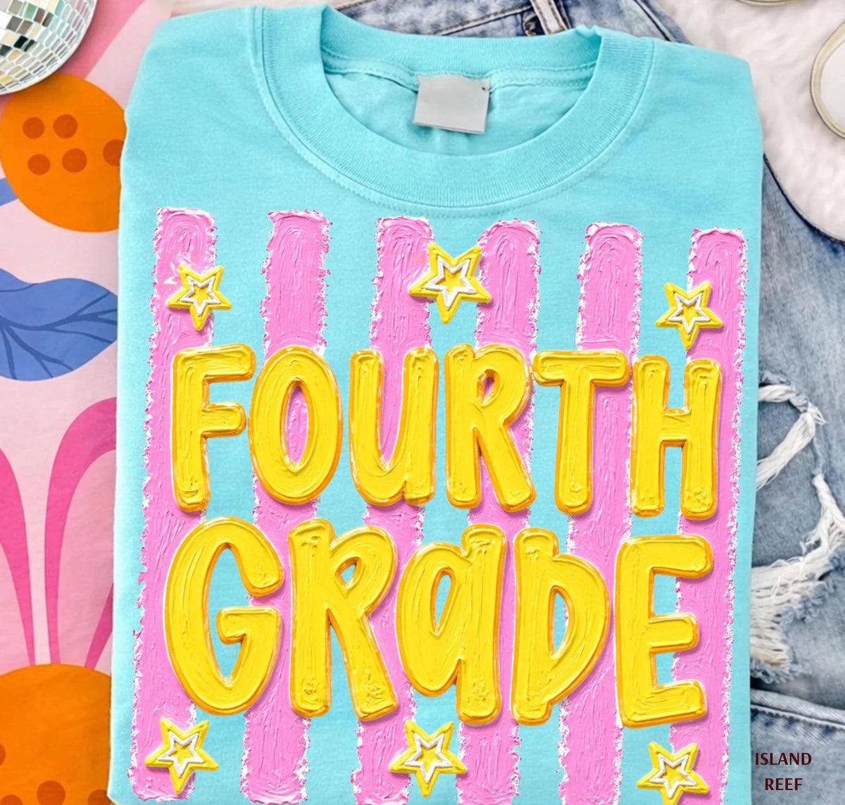 Retro Striped Fourth Grade Teacher Shirt, Back To School 4th Grade Teacher Tshirt, Elementary School Tee Pre Kinder Tee Faux Handpainted Top