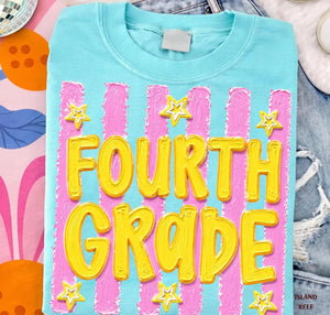 Retro Striped Fourth Grade Teacher Shirt, Back To School 4th Grade Teacher Tshirt, Elementary School Tee Pre Kinder Tee Faux Handpainted Top