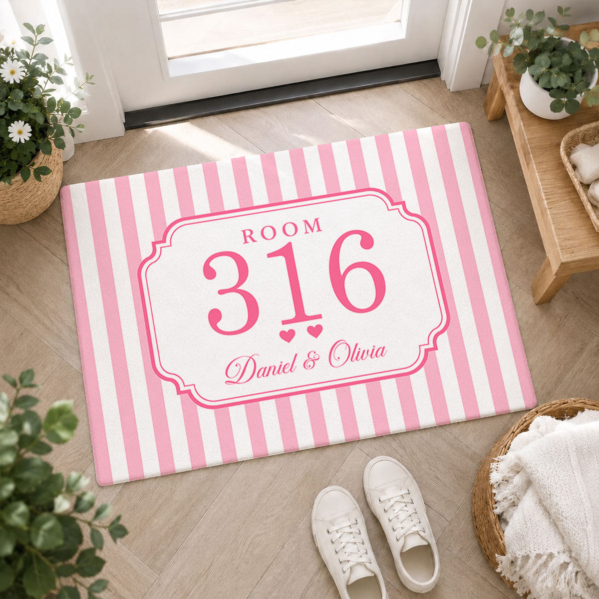 Personalized Striped Room Number Doormat - Gifts For Girls, Roomate