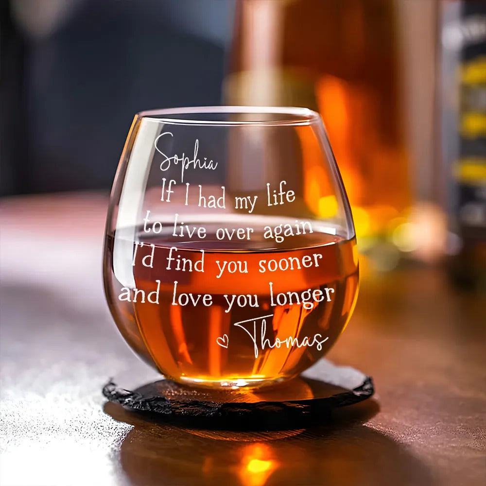 Find You Sooner And Love You Longer - Personalized Wine Glass - Anniversary Gift, Valentine's Day Gift For Couple