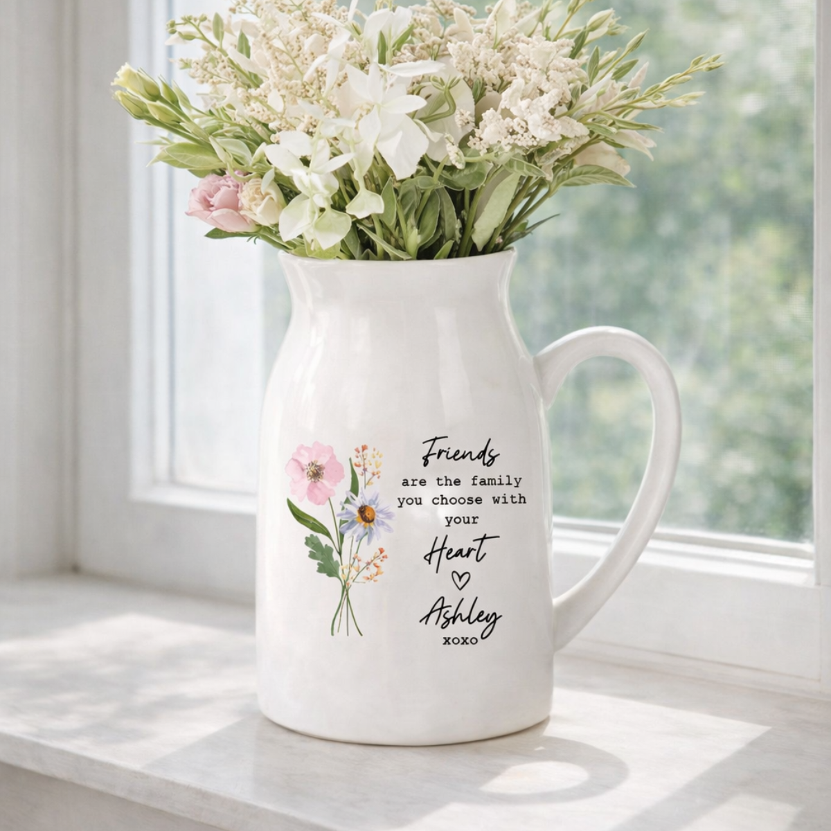 Best Friend Gift, Friends Are The Family You Choose With Your Heart Flower Vase, Birthday Gift For Friend, Friends Gift For Her, Thank You Gift