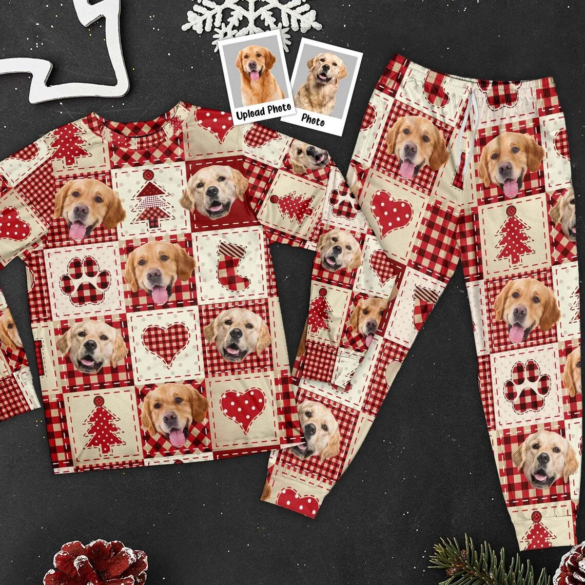 Christmas Ugly Pet Pajamas, Custom Photo Pant, Personalized Photo Pajama Set, Birthday Gift, Family Matching Pyjamas, Gift for Kids Adult