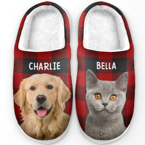 Custom Photo Puppy & Kitty - Personalized Fleece Slipper - Christmas Gift For Pet Lovers