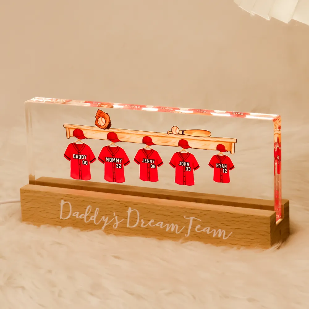Daddy's Baseball Dream Team - Personalized 3D LED Light Wooden Base - Gift For Dad, Father's Day Gift Idea