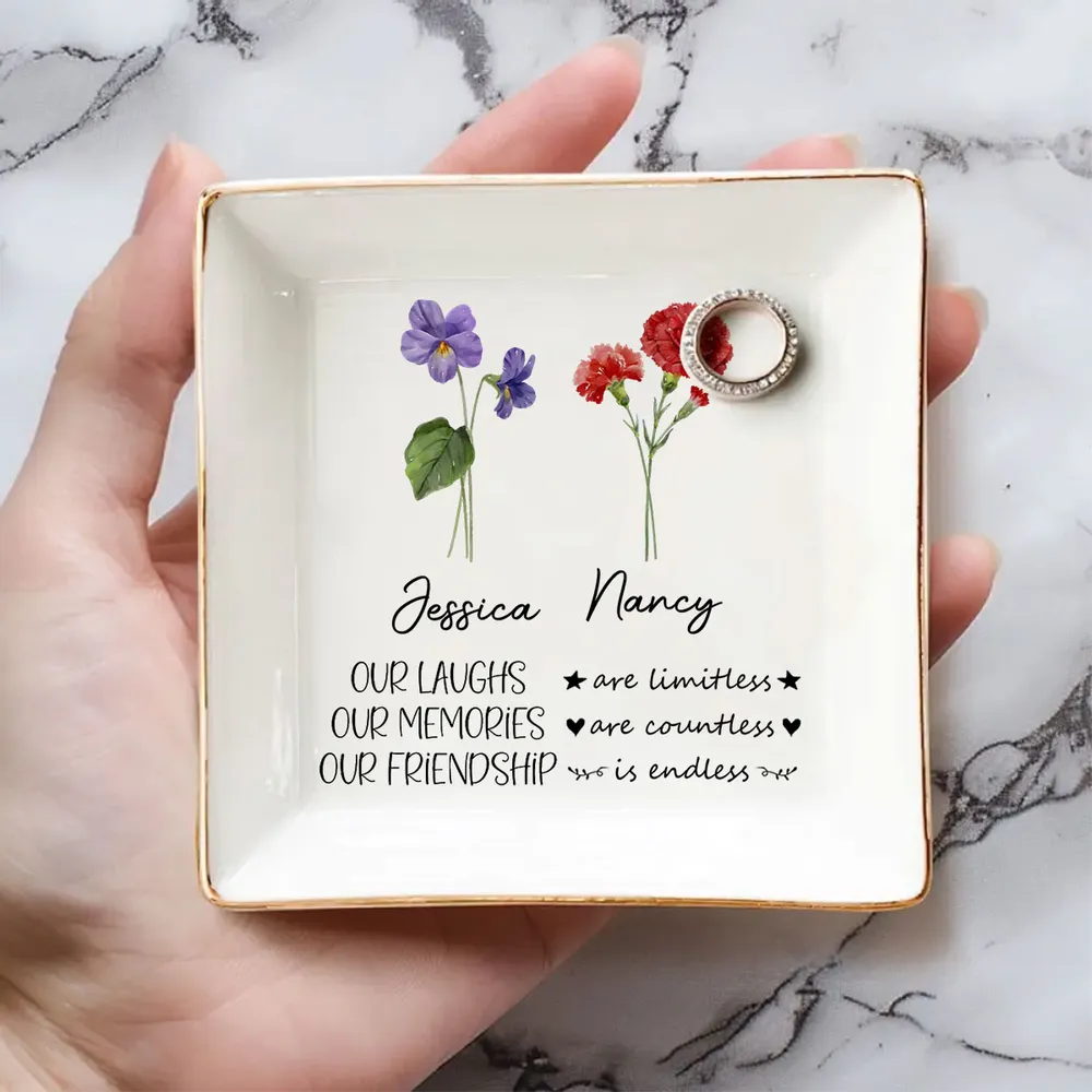 Limitless Laughs Countless Memories Endless Friendship - Personalized Jewelry Plate - Gift For Besties, Friends, Soul Sisters