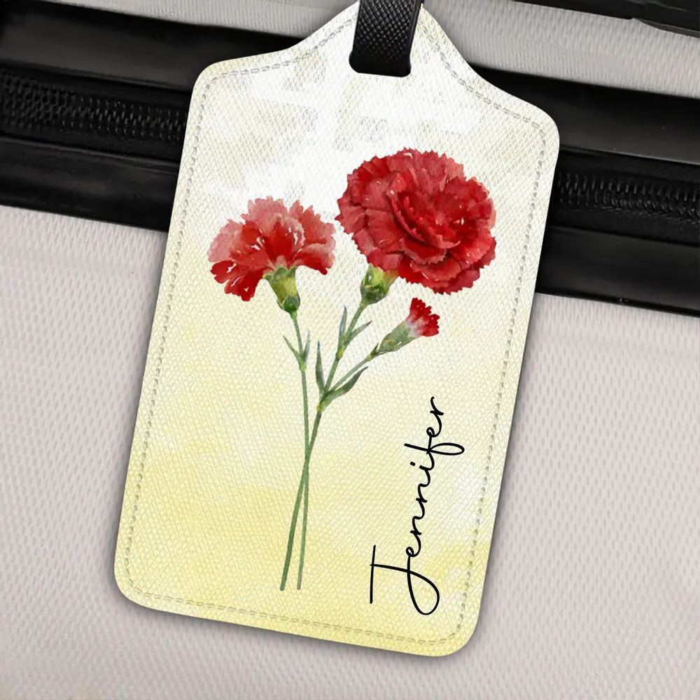 Birth Month Flower Gift For Traveller - Personalized Luggage Tag - Travelling, Summer Gift