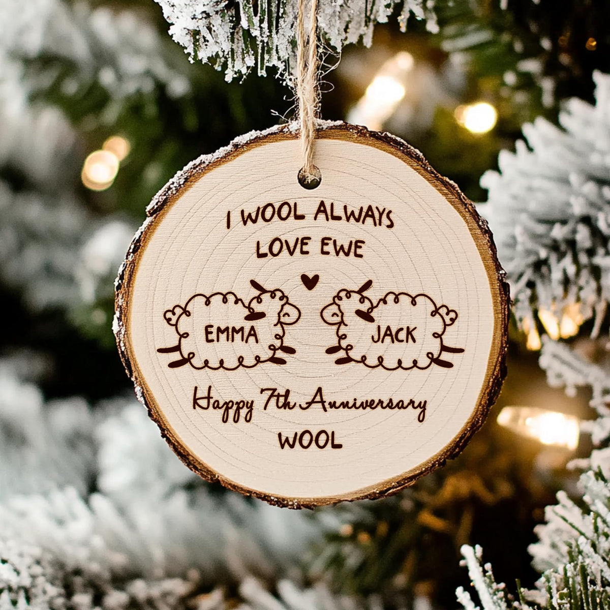 Custom Anniversary Wedding Wooden Ornament, I Wool Always Love Ewe, Anniversary Christmas Ornament, Gift for Couples