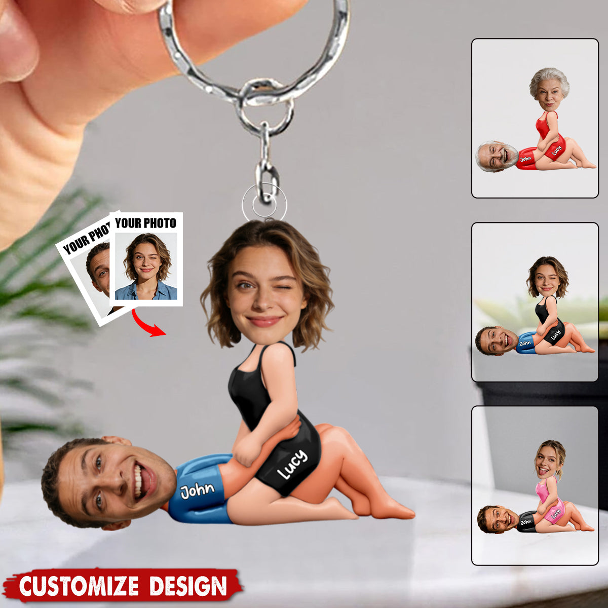 Custom Face & Name Caricature Keychain for Couple, Funny Valentine's Day Gift