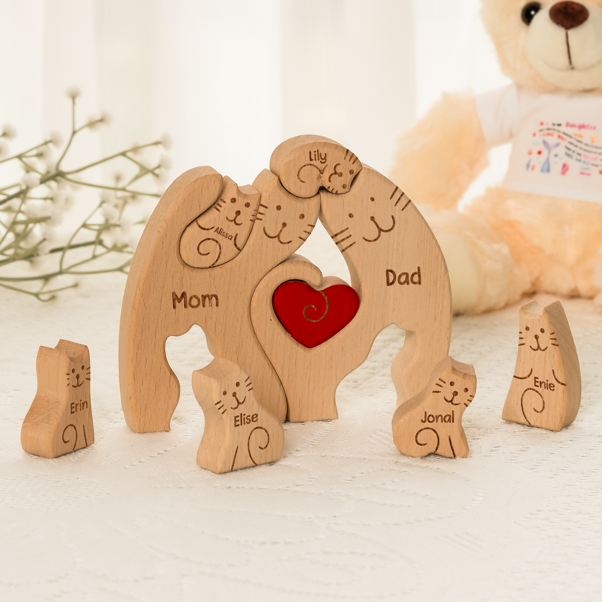 Cat Family - Personalized Family Wooden Puzzle - Gift For Family, Mother's Day, Father's Day Gift