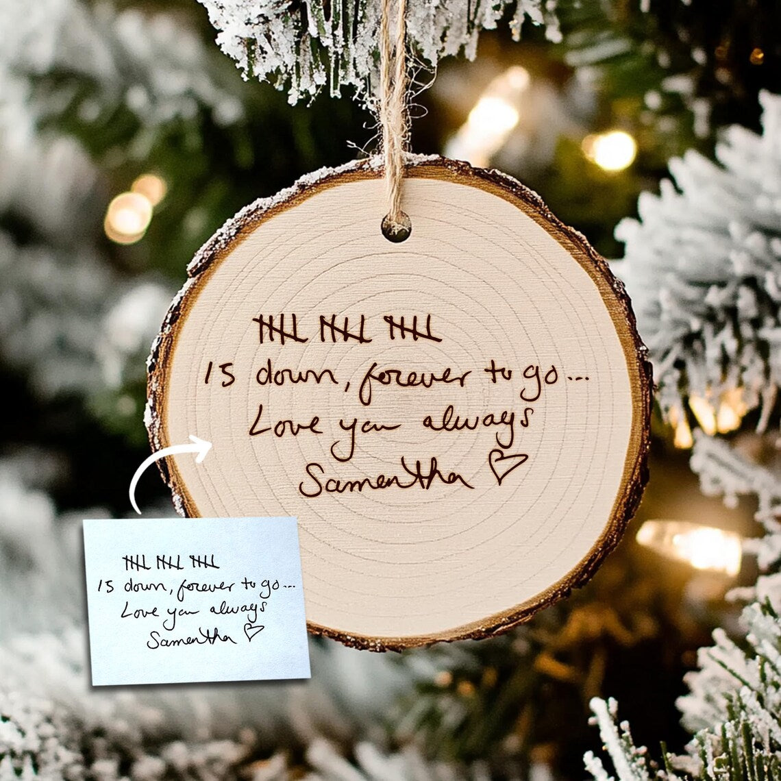 Personalized Handwritten Wood Ornament, Custom Actual Handwriting Photo Ornament, Anniversary Couple Ornament, Unique Dad Mom Memorial Gifts