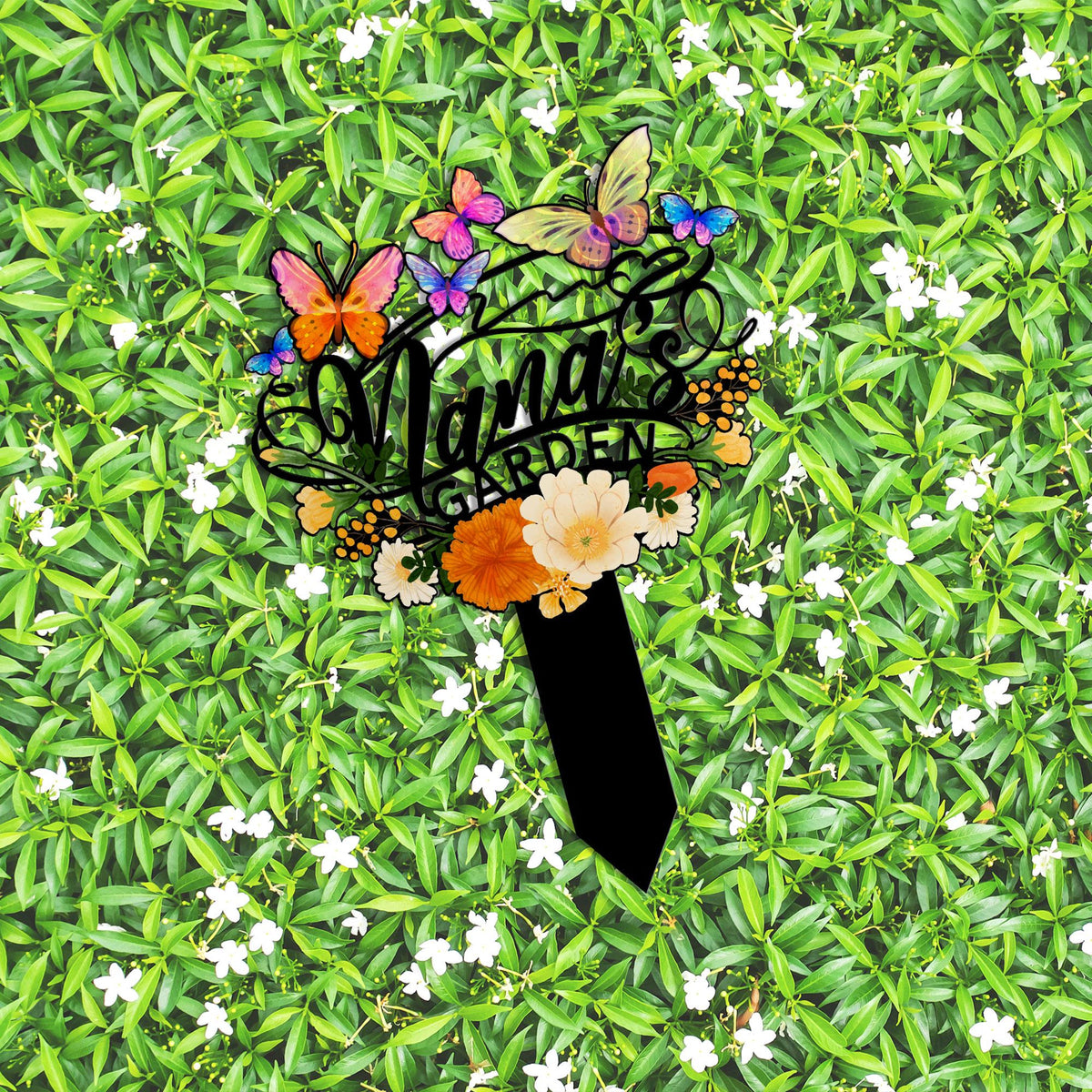 Personalized Garden Stake, Nana's Garden Sign with Butterflies and Flowers, Outdoor Metal Sign, Mother's Day Gift, Nana's Blessings With Butterflies