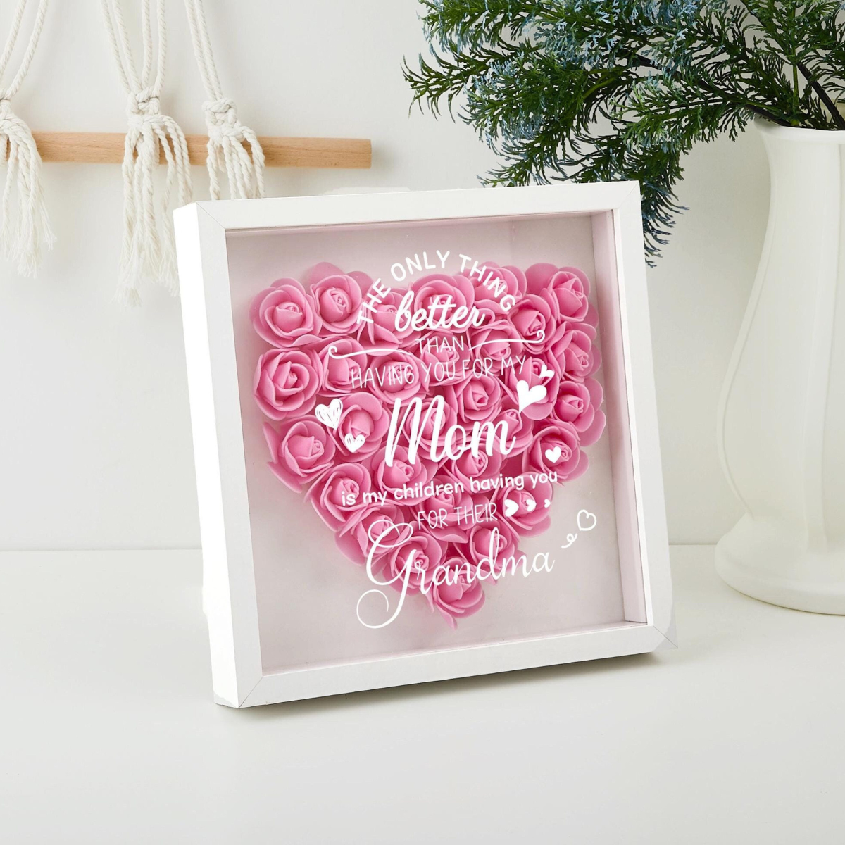 Personalized Mom Flower Shadow Box, Mother Day Gift, Mom's Rose Frame Box, Flower Gift Box for Mom, Birthday Gift, Unique Dad's Day Gift Box