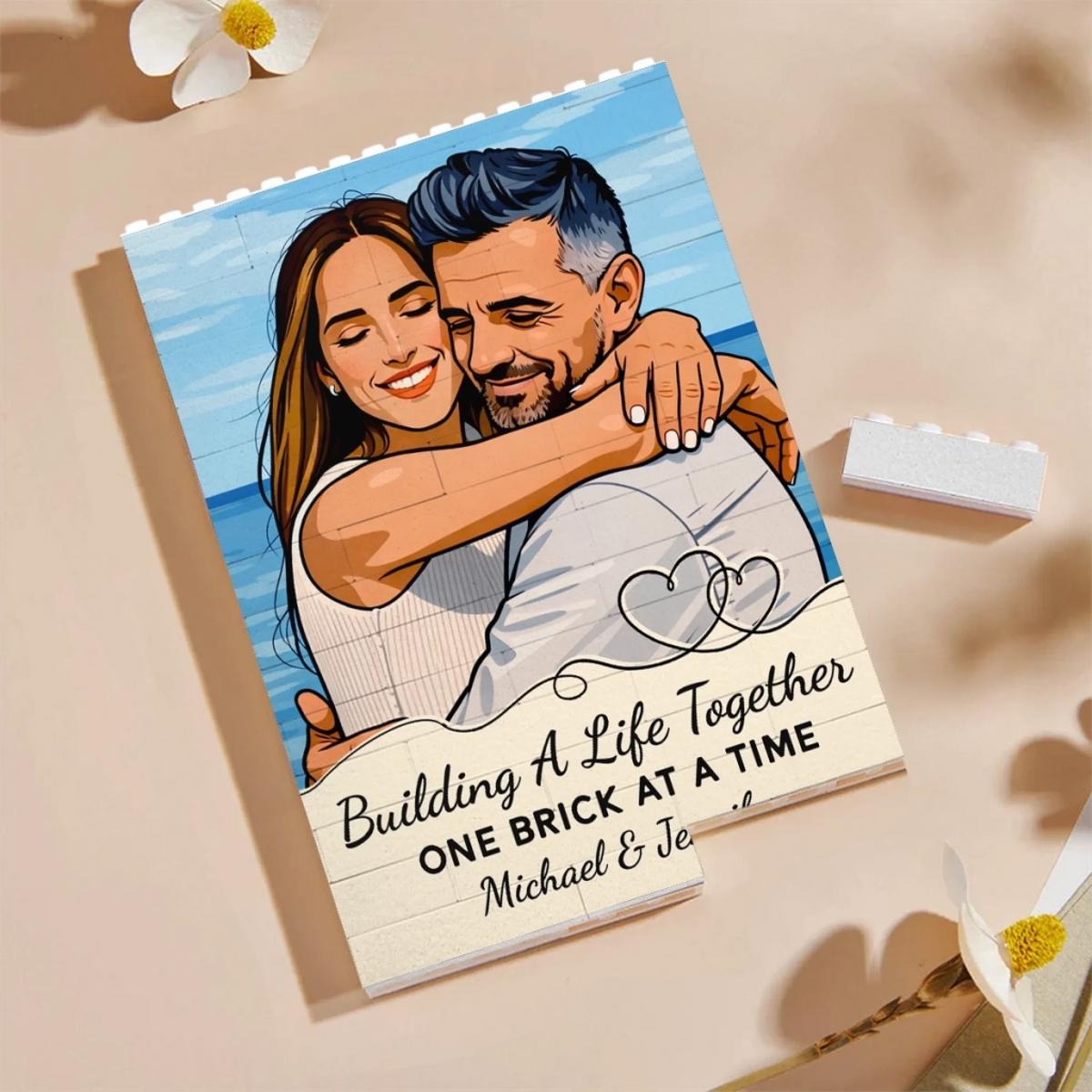 Building A Life Together Cartoonize Photo - Personalized Building Block Puzzle - Anniversary Gift, Valentine's Day Gift For Couple