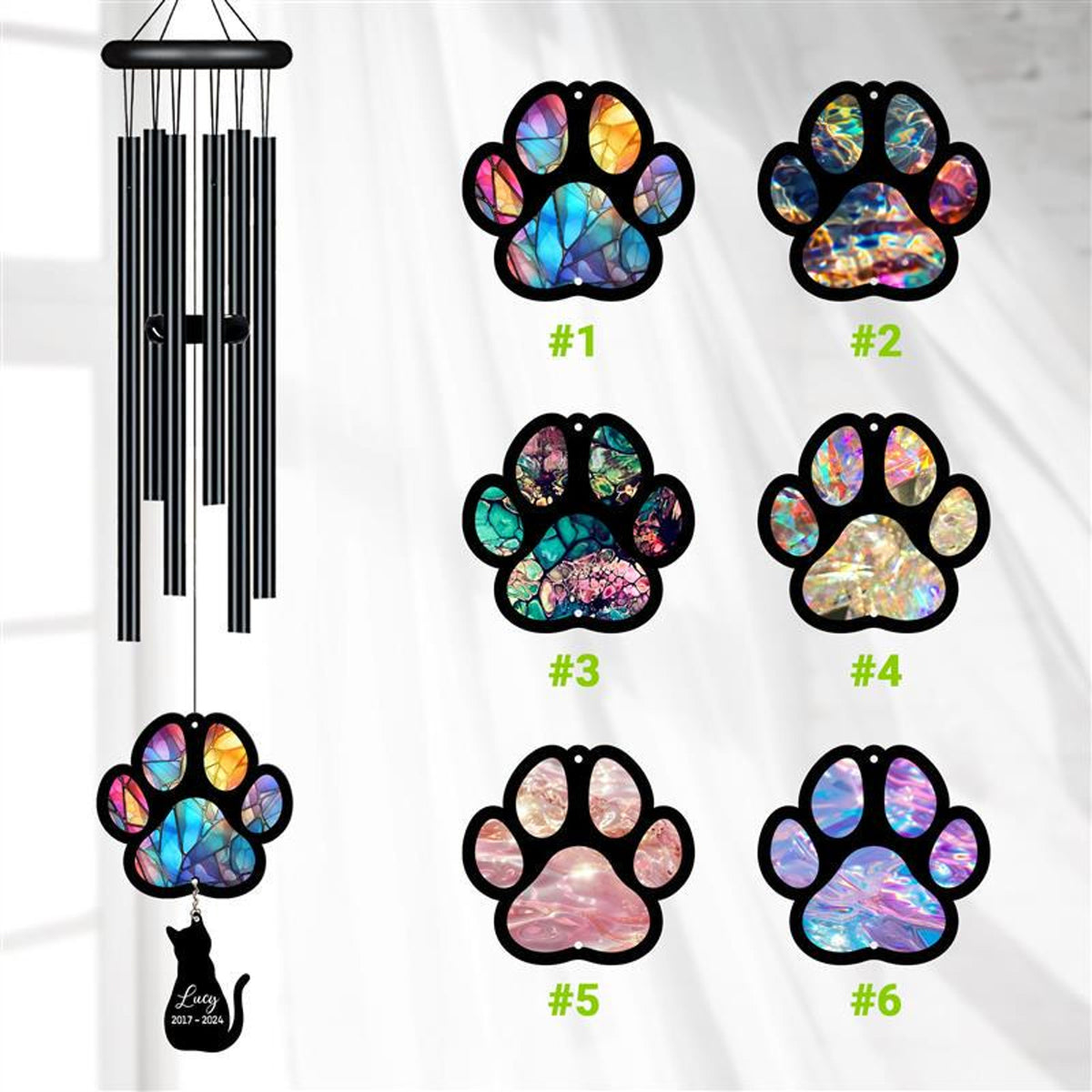 Personalized Pet Memorial Wind Chime, Remembrance Wind Chime, Pet Suncatcher Wind Chime, Cat Paw, Cat Loss, Cat Memorial, In Loving Memory