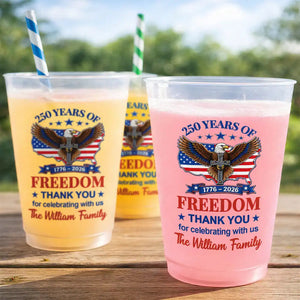 Personalized 250th Anniversary of America Frosted Plastic Cups, Custom USA Freedom Party Cups with Name