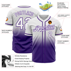 Custom White White-Purple Authentic Fade Fashion Baseball Jersey
