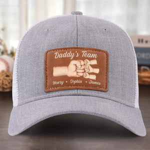 Daddy's Team Is Unbreakable - Personalized Leather Label Net Hat - Gift For Dad, Father's Day