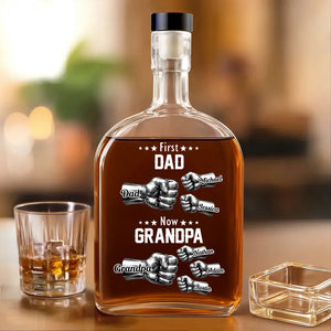 First Dad Now Grandpa Fist Bump - Personalized Whiskey Bottle - Gift For Grandpa, Daddy, Father's Day Gift