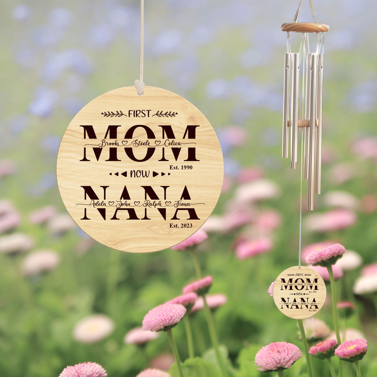 First Mom Now Grandma With Kid Names - Personalized Windchime - Gift For Grandma, Mother's Day, Birthday Gift