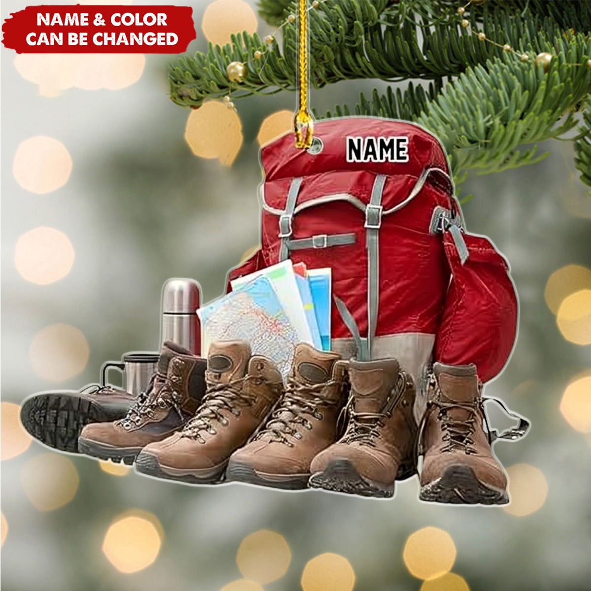 Hiking Bag & Hiking Shoes - Personalized Acrylic Shape Ornament - Christmas Ornament For Hiking Lovers