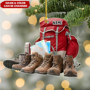 Hiking Bag & Hiking Shoes - Personalized Acrylic Shape Ornament - Christmas Ornament For Hiking Lovers