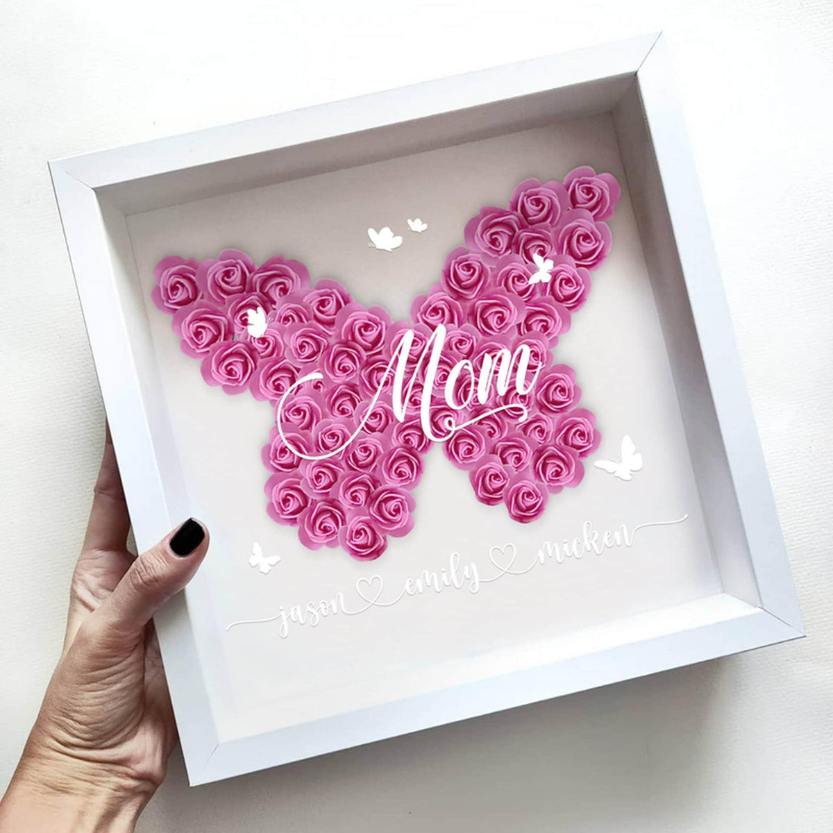 Butterfly Flower Mom & Kids - Custom Flower Frame Box - Gift For Mom, Mother's Day Gift