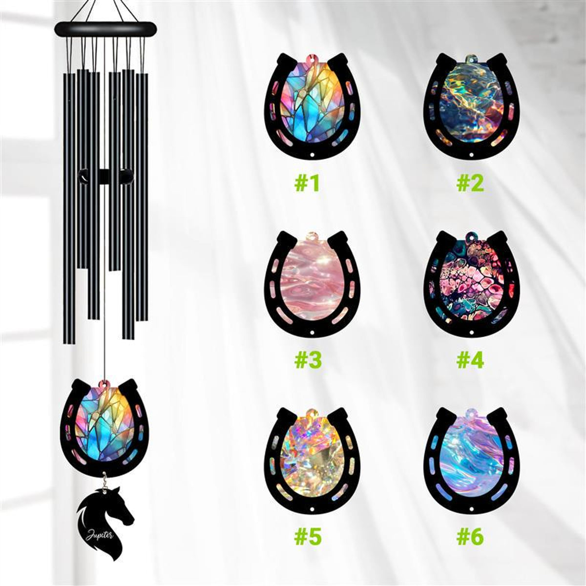 Personalized Pet Memorial Wind Chime, Remembrance, Pet Suncatcher Wind Chime, Horse Shoes, Horse Loss, Horse Memorial, In Loving Memory