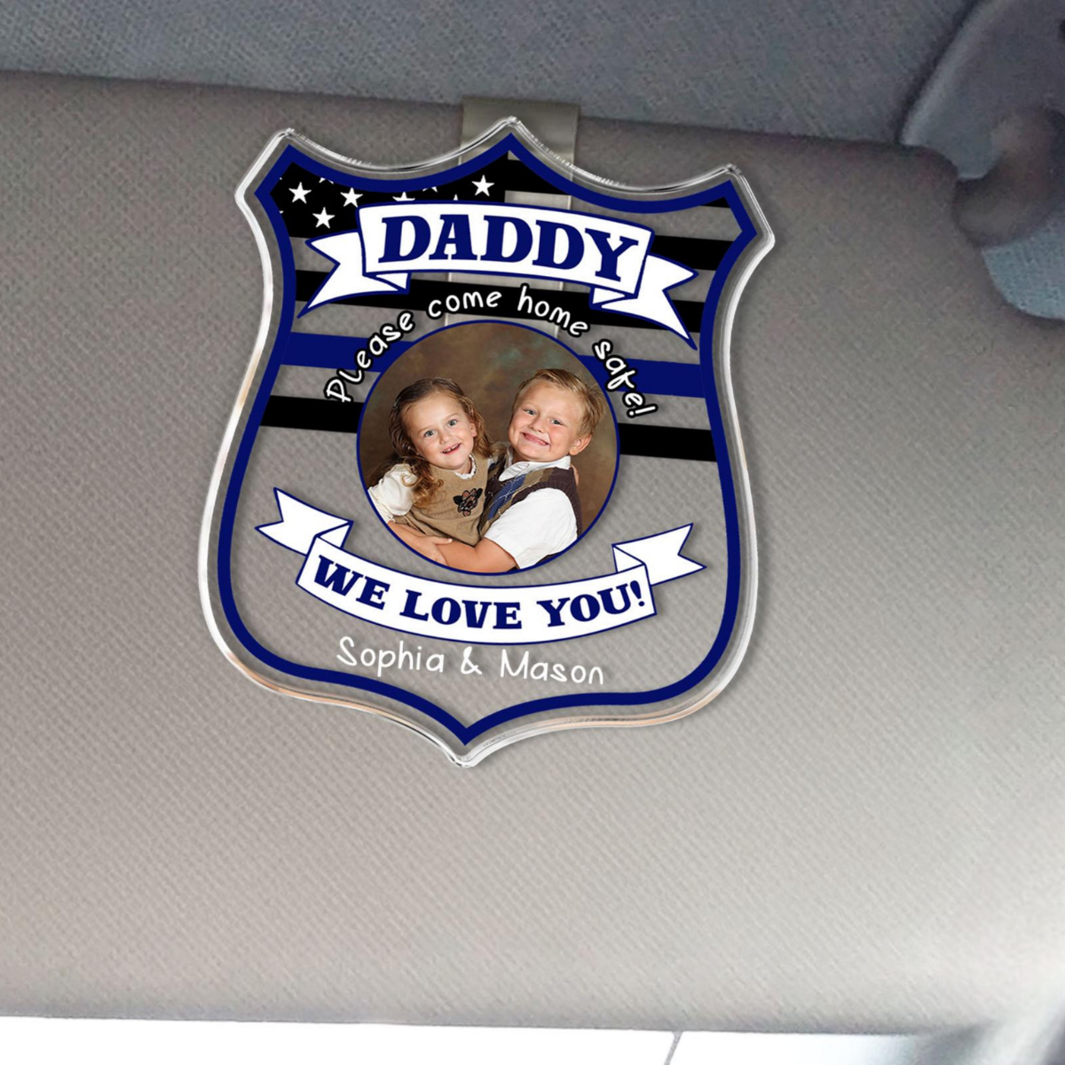 Custom Police Officer Picture Car Visor Clip, Custom Photo Kids Visor Clip, Police Badge Visor Clip, Father's Day Gift, Drive Safe Daddy