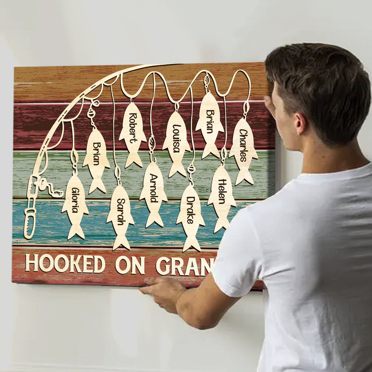 Hooked On Grandpa Custom Kid's Name - Personalized Canvas - Gift For Grandpa, Papa, Father's Day, Birthday Gift