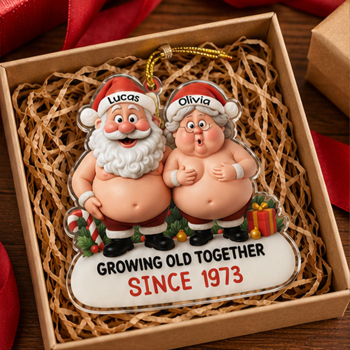 Growing Old Together, Santa And Mrs. Claus Ornament, Gift For Couples