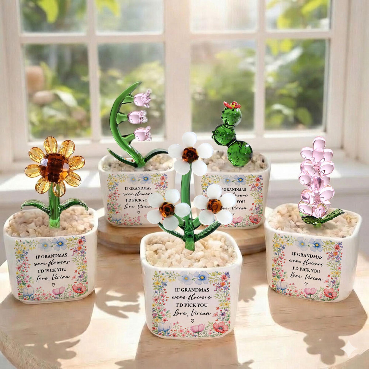 Personalized Glass Tulip Flower Pot for Mom Grandma, Mother's Day Gift Ideas, Glass Figurines Gift for her