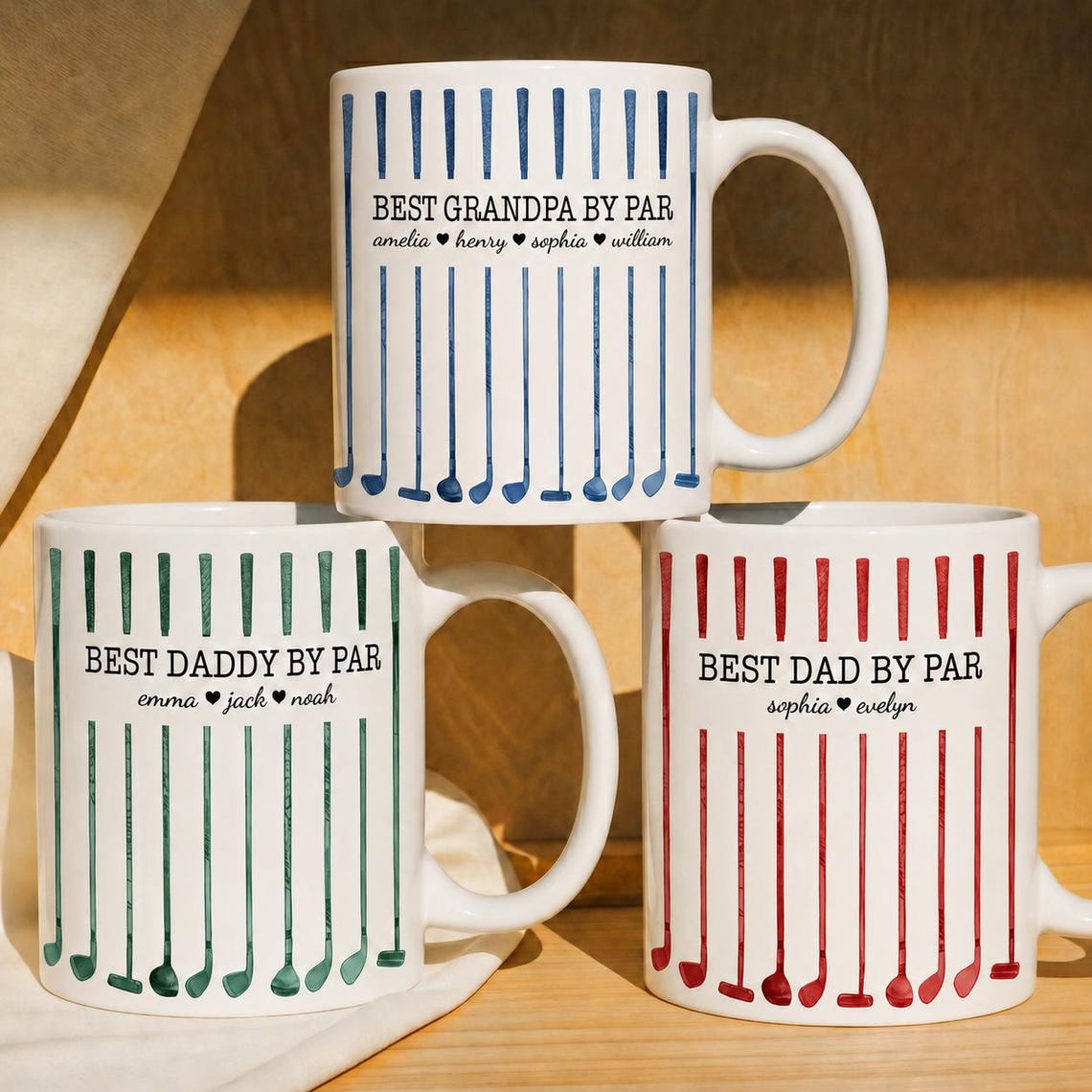 Personalized Best Dad Py Par Coffee Mug, Father's Day Gift For Dad Grandpa, Custom Kids Names Coffee Cup, Golfer Dad Gift from Daughter Son