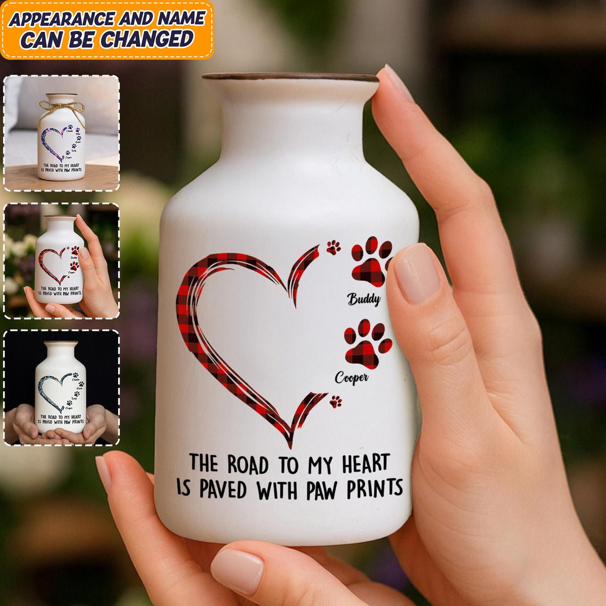Personalized Pet Flower Pot, Custom Paw Print Vase, Dog Lover Gift, The Road to My Heart Is Paved With Paw Prints