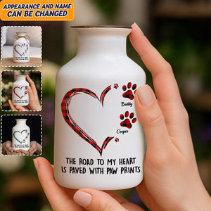 Personalized Pet Flower Pot, Custom Paw Print Vase, Dog Lover Gift, The Road to My Heart Is Paved With Paw Prints