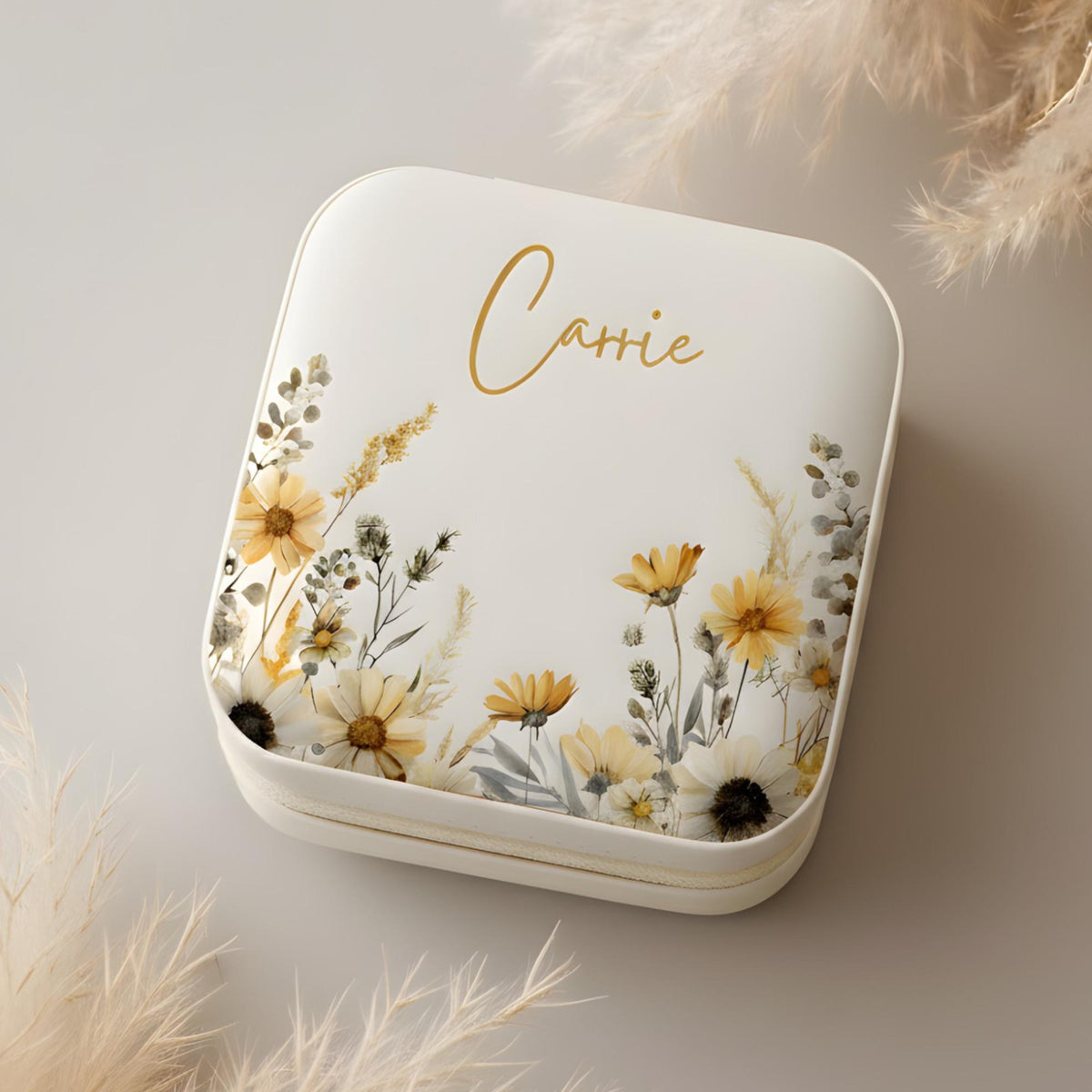 Personalized Floral Jewelry Box, Custom Name Travel Jewelry Case, Bridesmaid Gift, Wedding Gift for Her | Portable Ring & Earring Storage