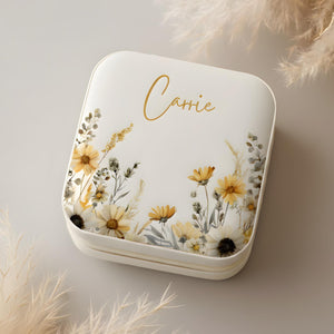 Personalized Floral Jewelry Box, Custom Name Travel Jewelry Case, Bridesmaid Gift, Wedding Gift for Her | Portable Ring & Earring Storage