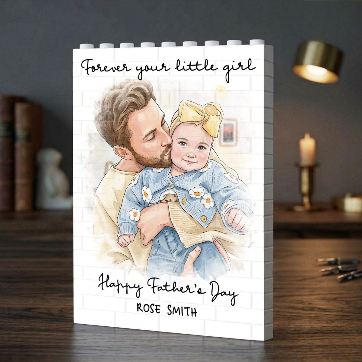 Personalized Watercolor Portrait Building Blocks, Gift for Dad, Best Dad Gift, Custom Daddy and Me, First Fathers Day Gift for Husband