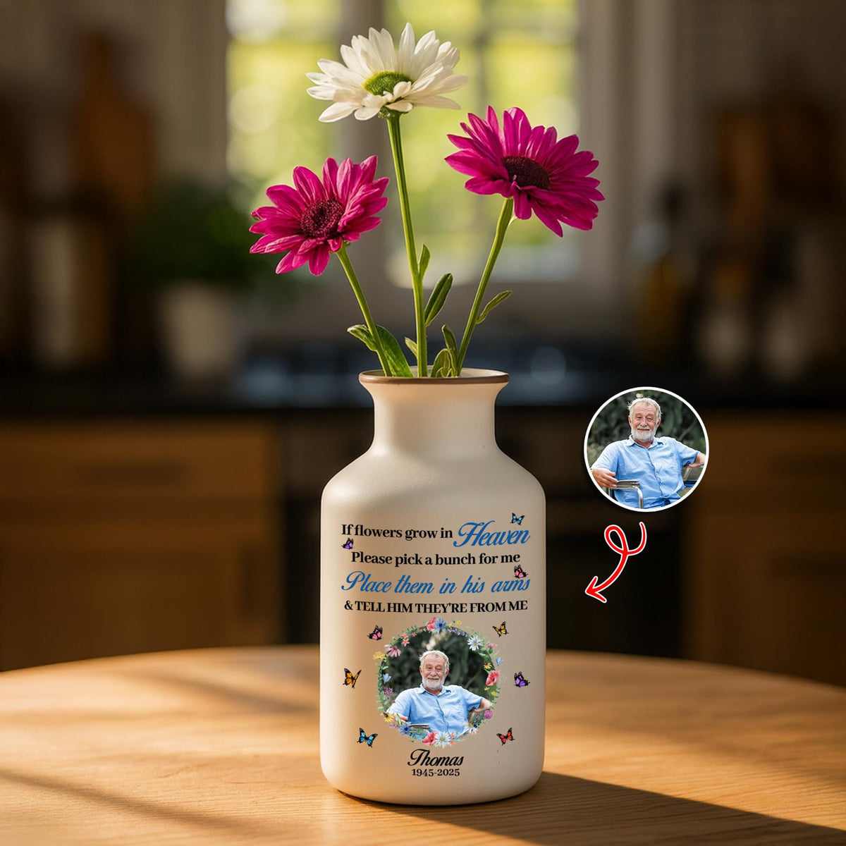 If Flowers Grow In Heaven, Personalized Memorial Vase with Photo, Custom Remembrance Flower Vase, Sympathy Gift, In Memory of Loved One Keepsake
