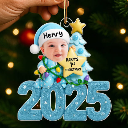 Baby Christmas Tree Upload Photo Glitter 2025 - Personalized Acrylic Ornament - Christmas Gift For Baby