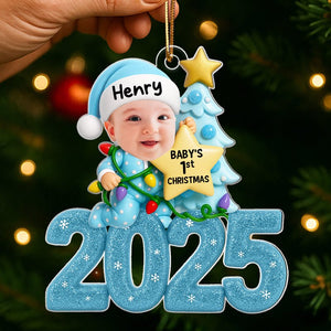 Baby Christmas Tree Upload Photo Glitter 2025 - Personalized Acrylic Ornament - Christmas Gift For Baby