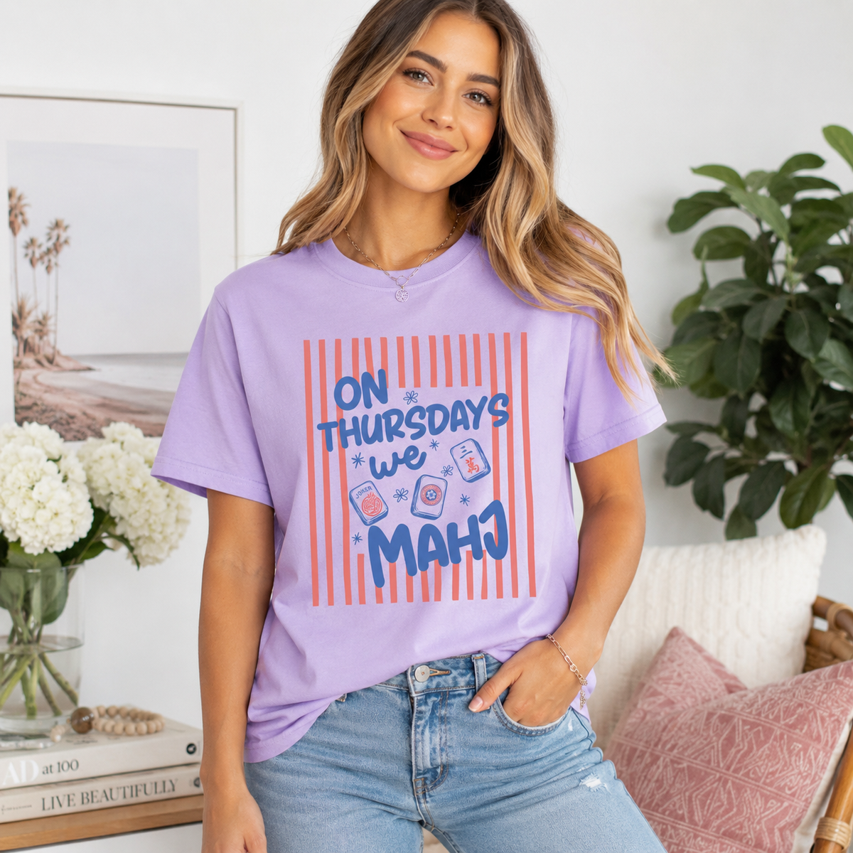 Personalized Mahjong Shirt, Funny Mah jong Player Tee, Custom Striped Mahj Saying, Girls Game Night Gift, Mahjong Hostess Gift