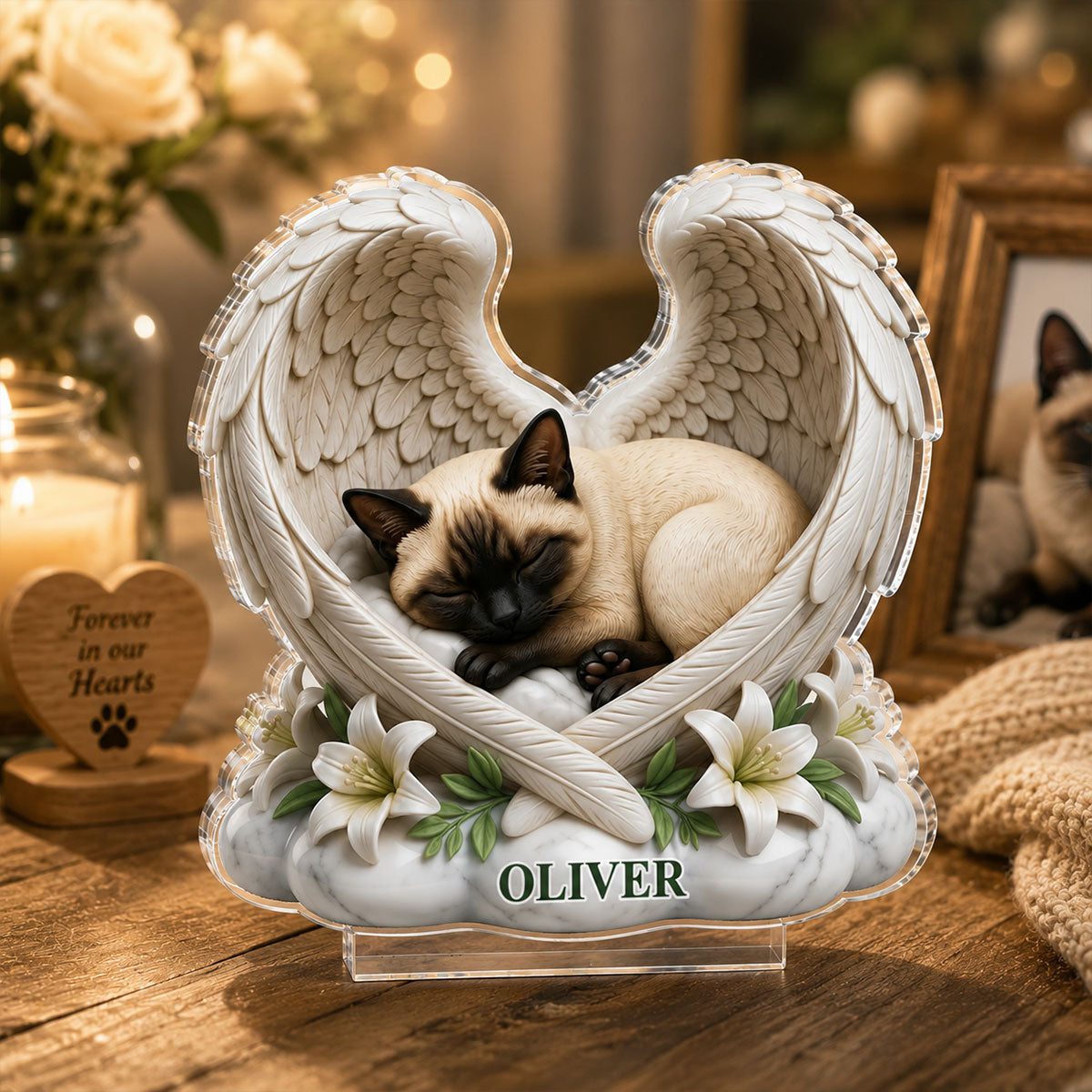 Custom Dog Cat Angel Wings Statue - Personalized Acrylic Block - Heartfelt Pet Memorial Gift