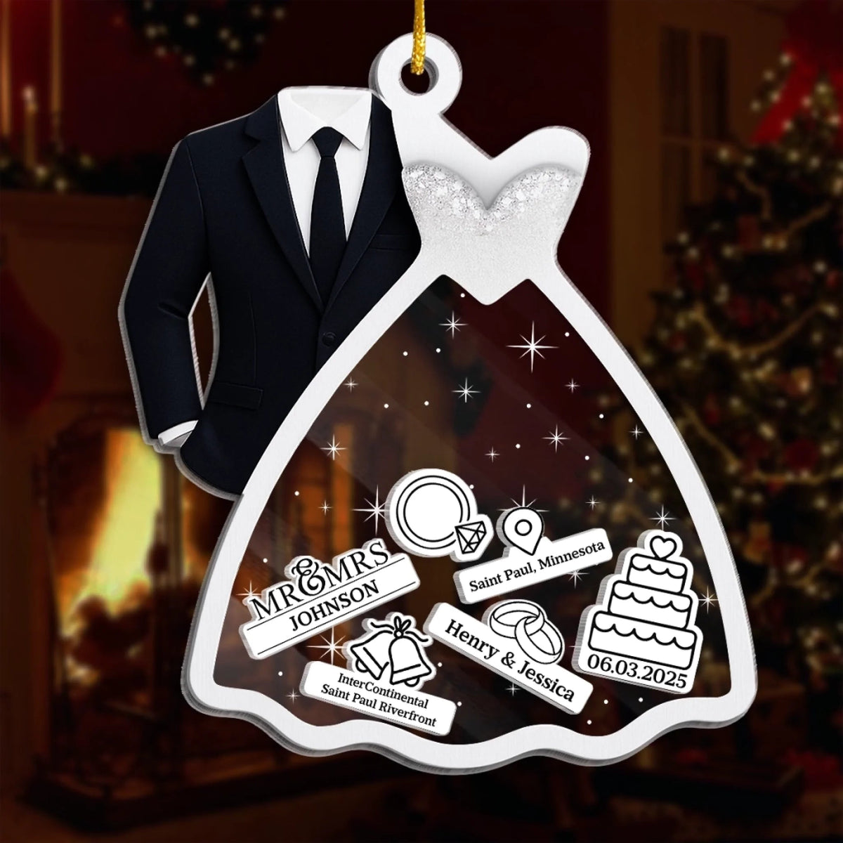 Wedding Custom Mr & Mrs - Personalized 3 Layers Shaker Ornament - Anniversary Gift, Christmas Gift For Couple