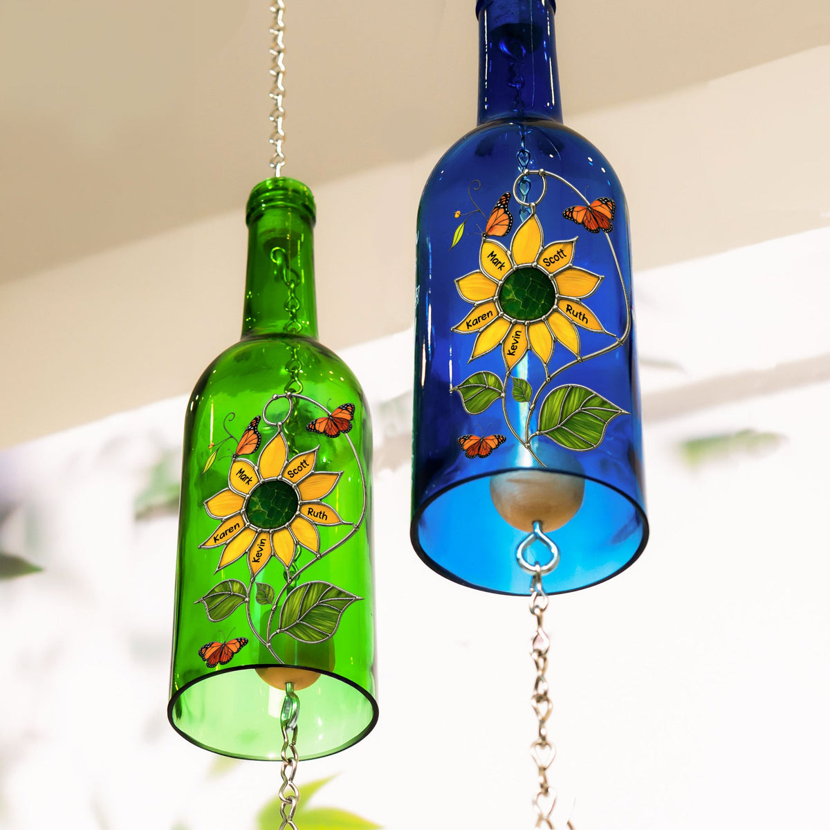 Nana You Are My Sunshine Kids Grandkids Names - Personalized Wine Bottle Wind Chime - Gift For Mom Grandma