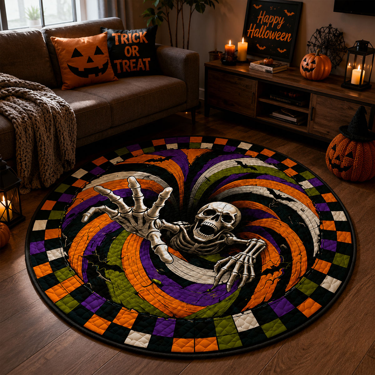 Halloween Pumpkin 3D Illusion Rug, 3D Halloween Vortex Rug
