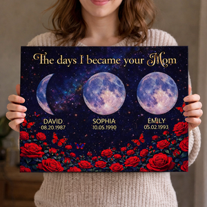 Roses The Day You Became Mom Grandma Custom Birth Moon Phase - Personalized Canvas - Mother's Day Gift For Mom, Grandma