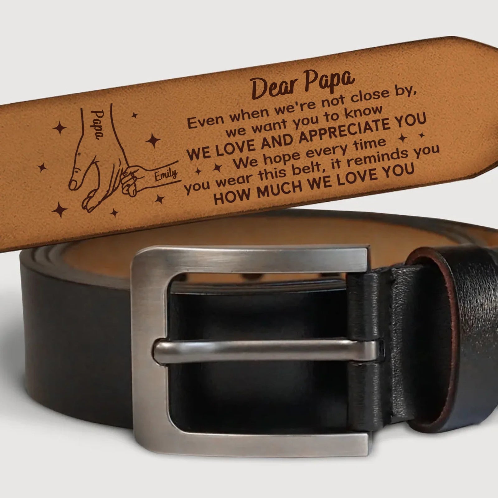 Dear Papa We Love And Appreciate You - Personalized Engraved Leather Belt - Gift For Dad Papa On Father's Day